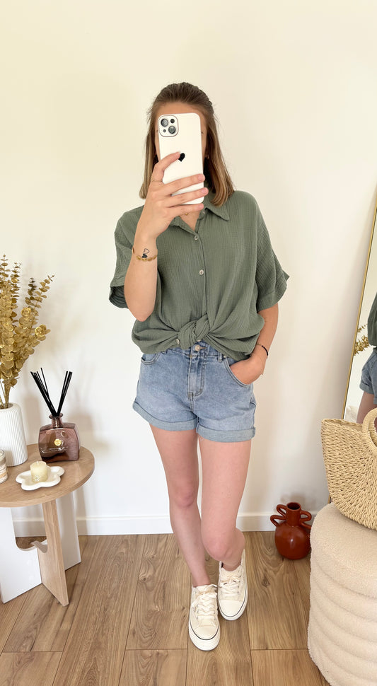 Chemisier gaz de coton kaki