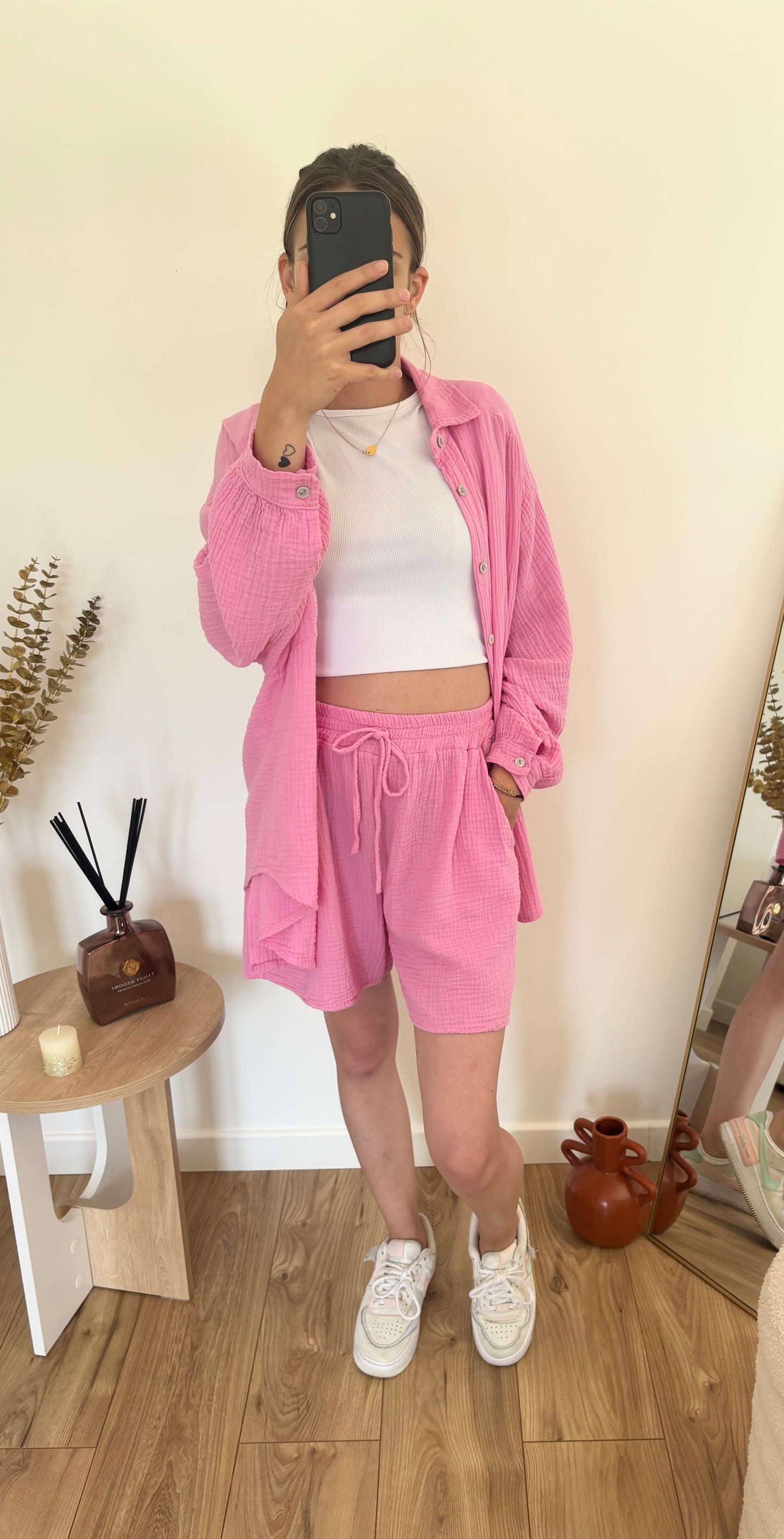 Ensemble gaz de coton rose