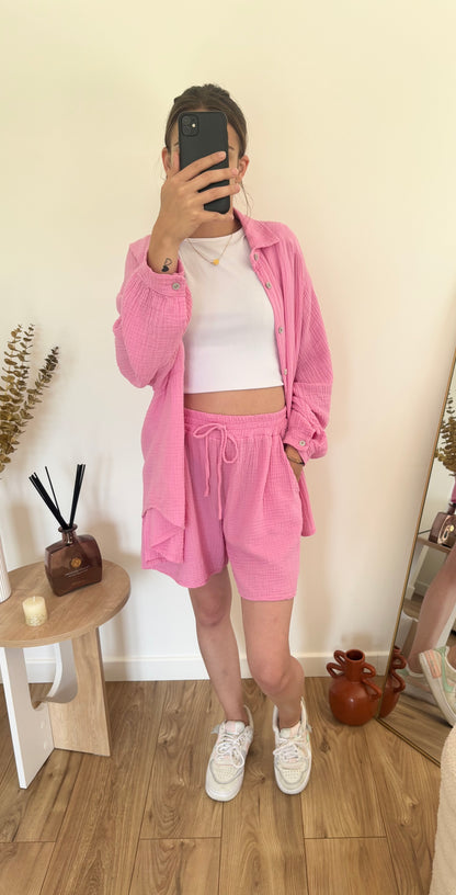 Ensemble gaz de coton rose